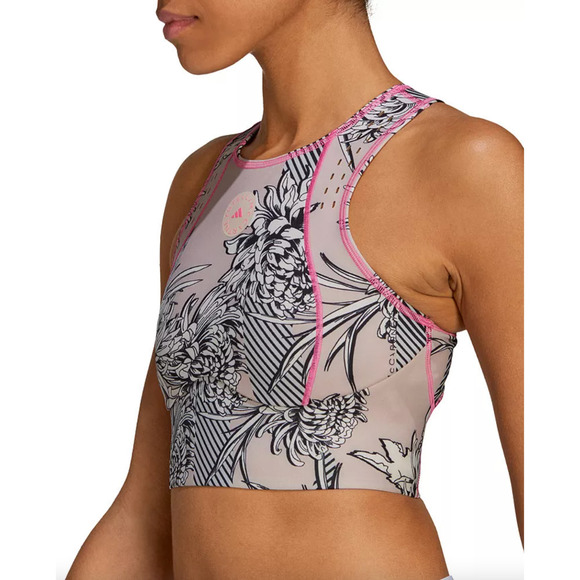 Adidas by Stella McCartney Pink Trim Tan Floral TruePurpose Crop Sports Bra 🔴 - Picture 1 of 4
